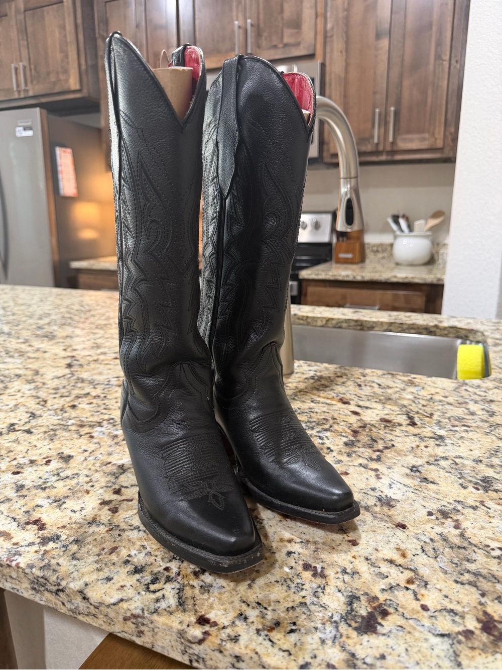Women's Black Embroidered Western Heeled Boots